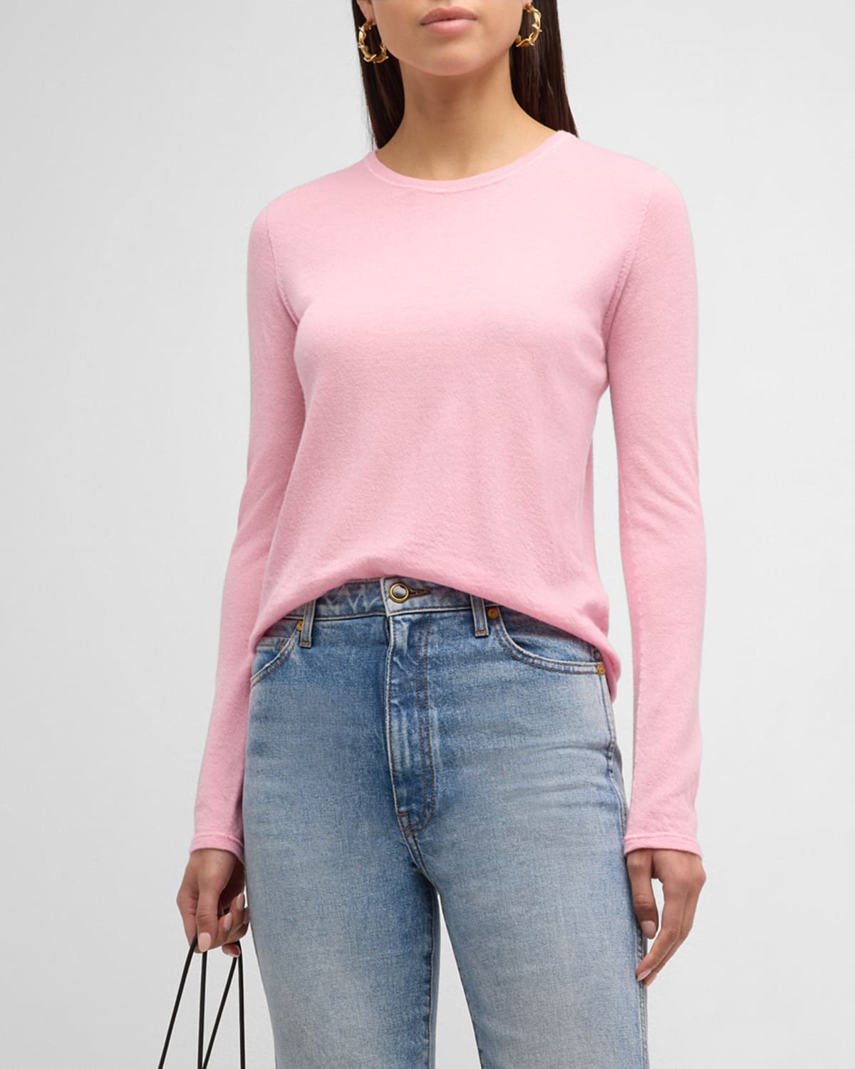 Majestic Machine Washable Cashmere Long-sleeve Crewneck Pullover In Candy Pink