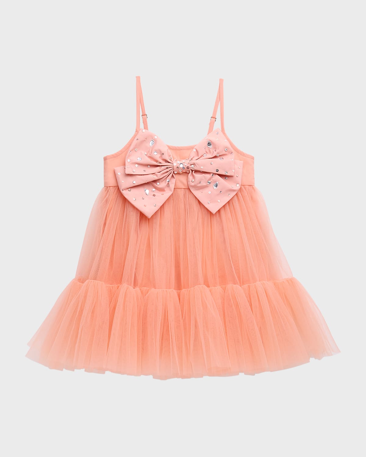 Girl's Simply Pink Bow Tulle Dress, Size 2-11