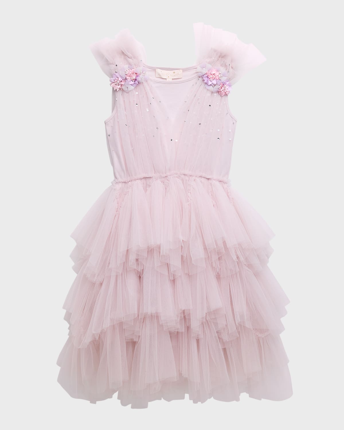 Girl's Etching Tutu Sleeveless Embellished Tulle Dress, Size 2-11