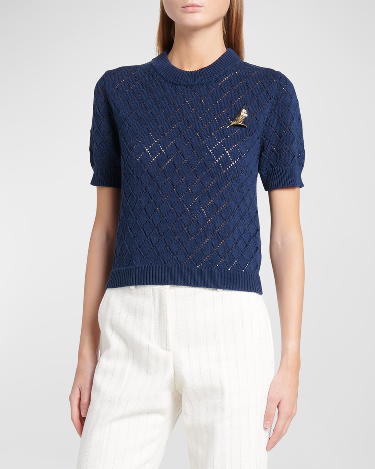 Golden Goose Journey Cropped Short-sleeve Argyle Sweater In Eclipse