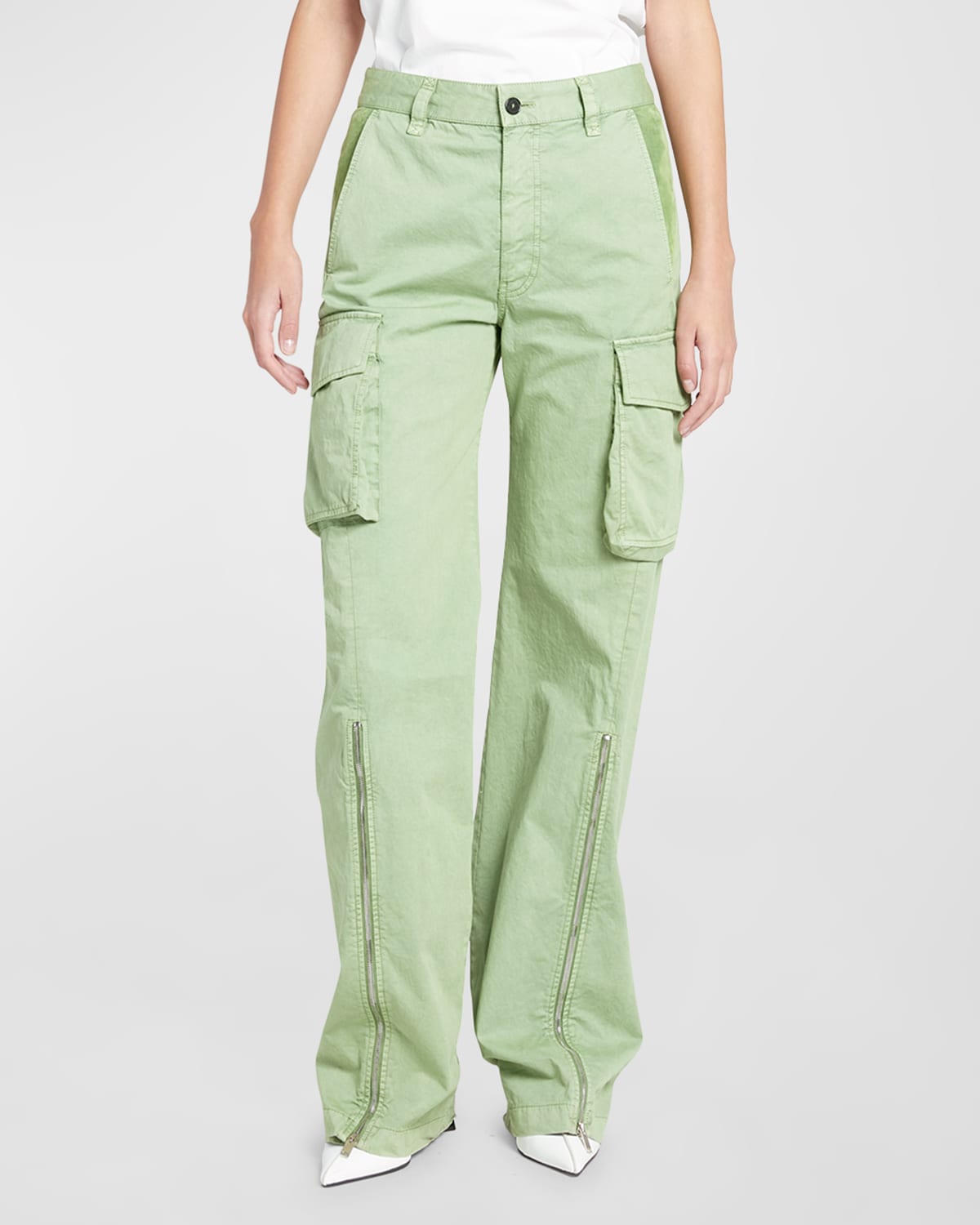 Shop Stella Mccartney Mid-rise Corduroy-trim Straight-leg Cargo Trousers In Pistachio