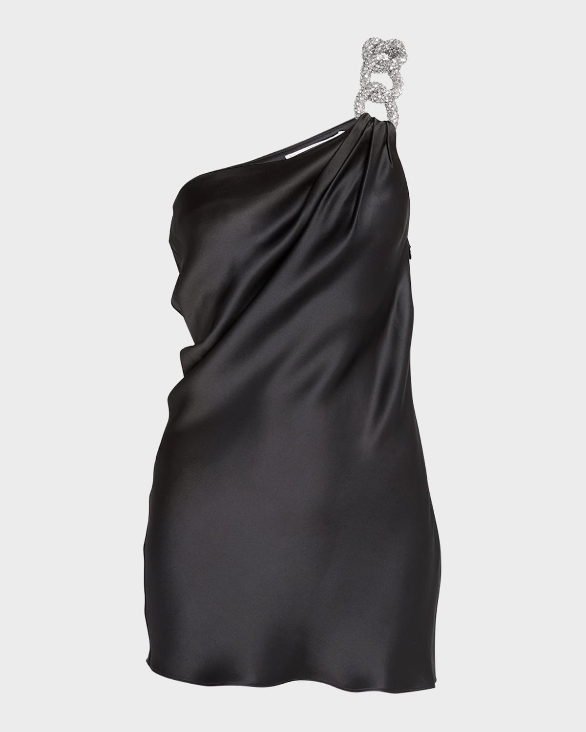 Stella Mccartney Falabella Crystal Chain Double Satin One-shoulder Mini Dress In 5560 Bright Pink