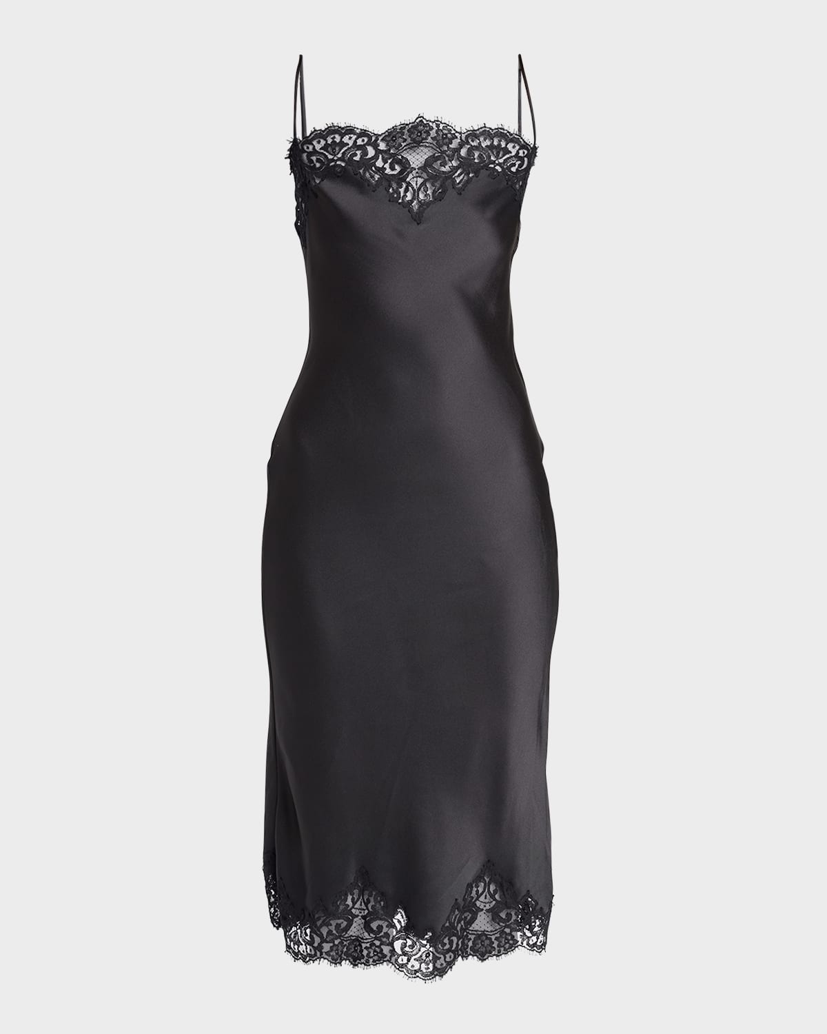 Stella Mccartney Guipere Lace-trim Satin Midi Dress In 1000 Black