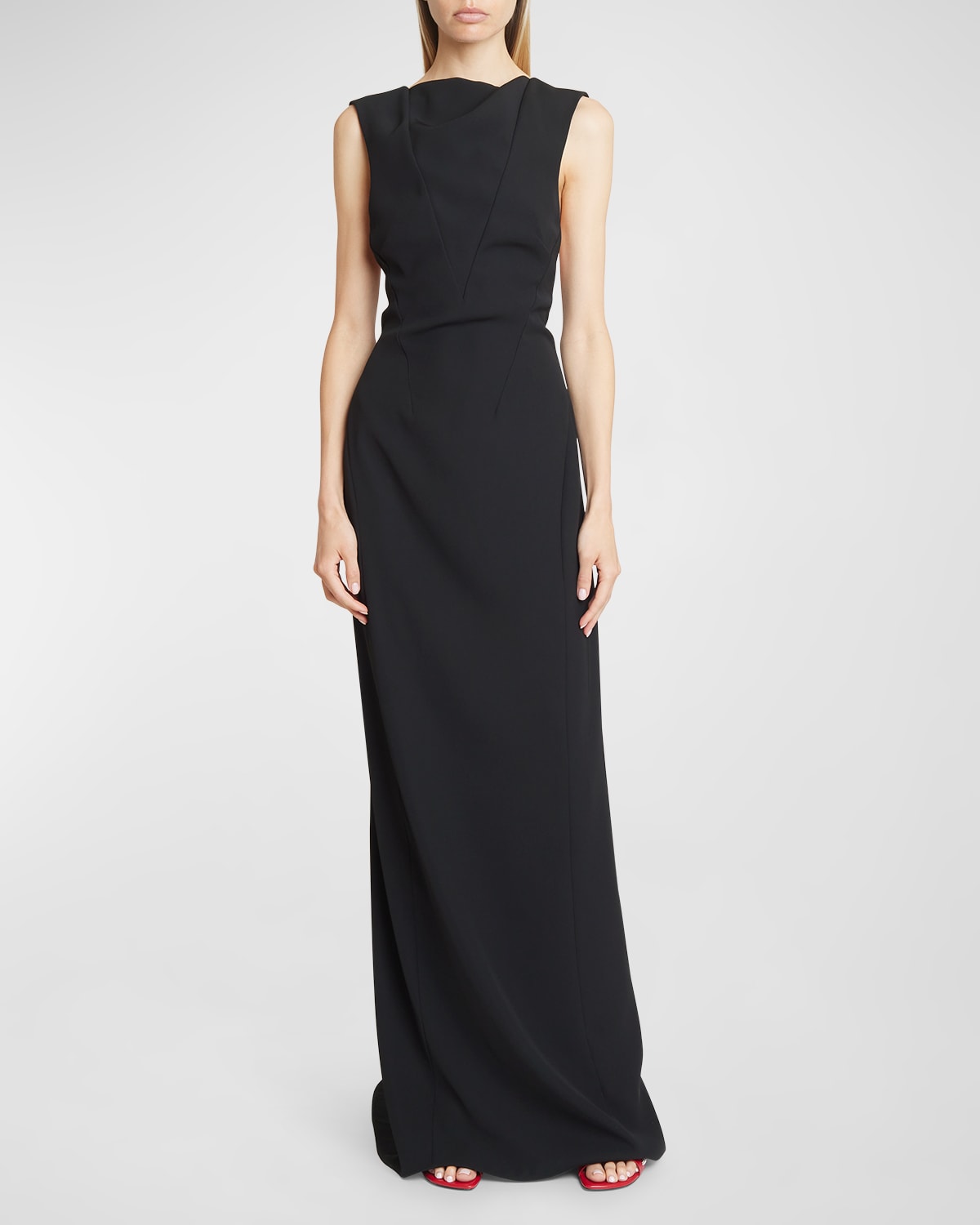 Shop Givenchy High-neck Backless Column Gown In Black