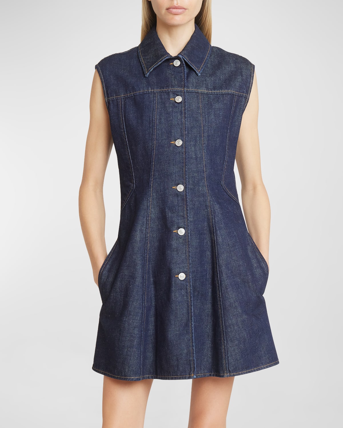 Givenchy Button-front Denim Mini Dress In Indigo Blue