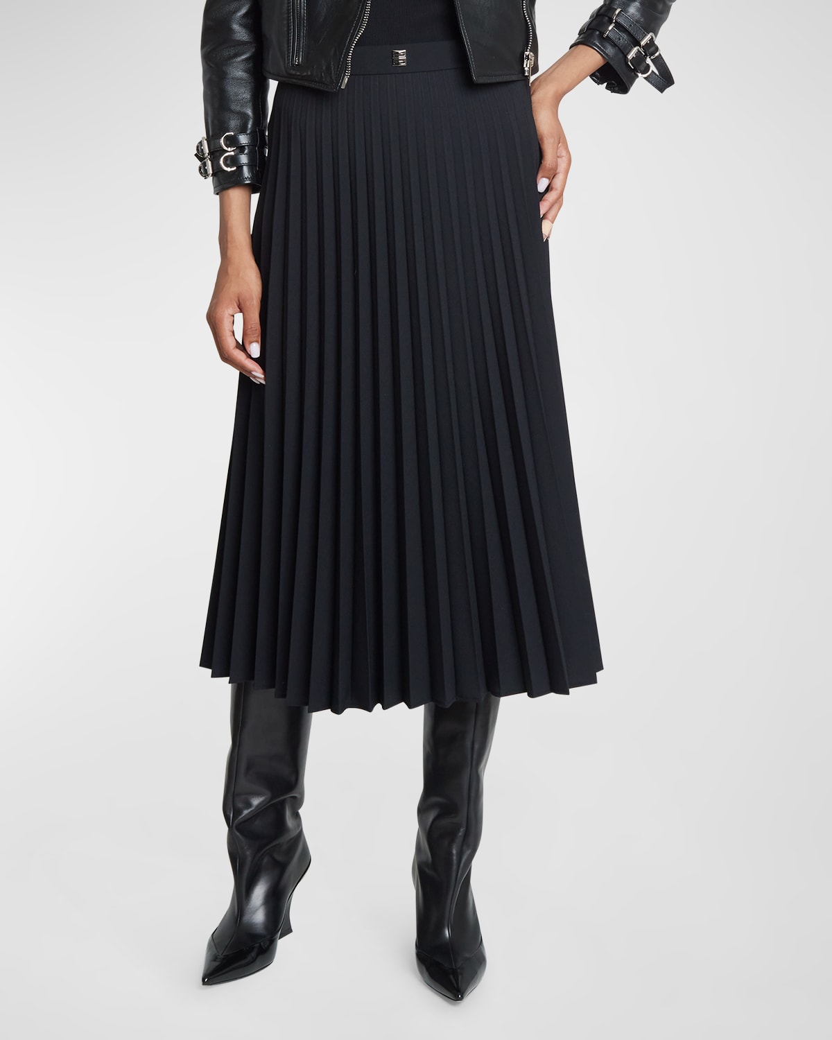 Shop Givenchy Pleated Wool Midi Skirt In Black
