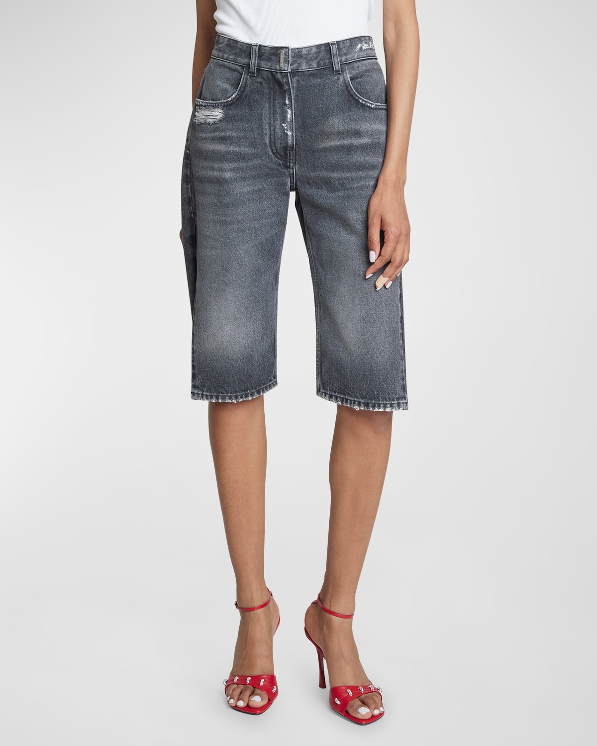 Shop Givenchy Straight-fit Long Jean Shorts In Black
