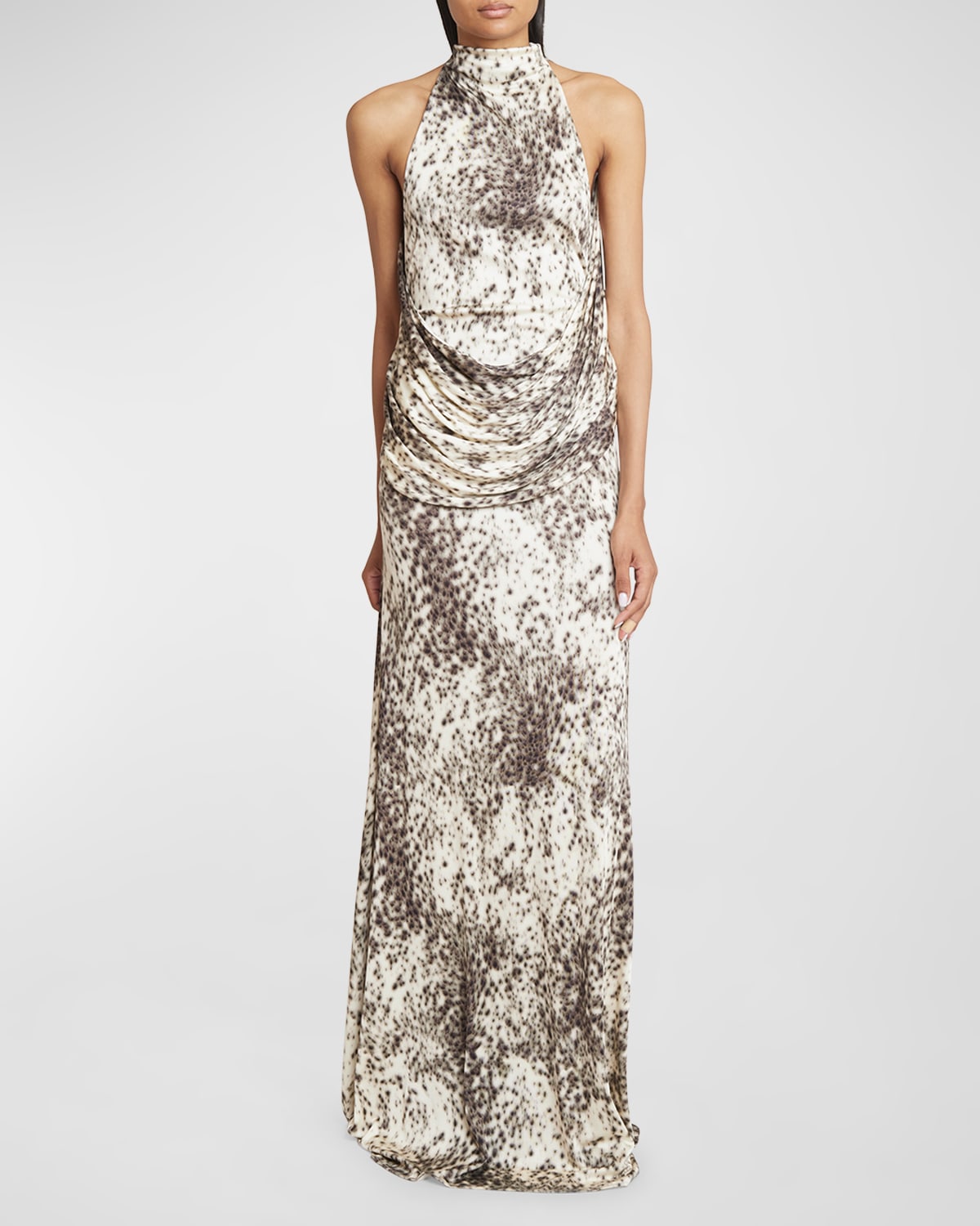 Shop Givenchy Speckled Drape Halter Gown In Natural Brown