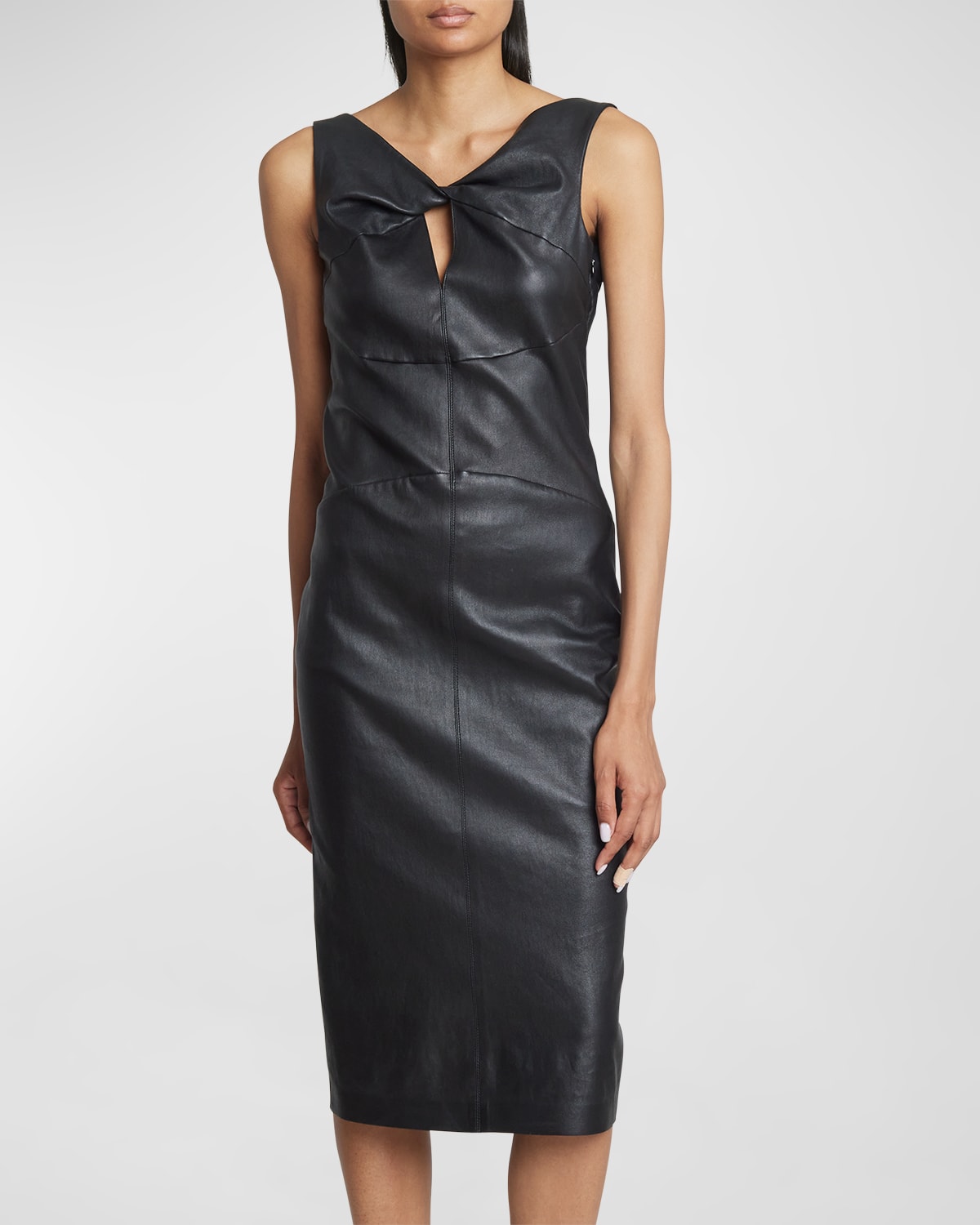 Shop Givenchy Twisted Leather Chain Backless Midi Dress In Black