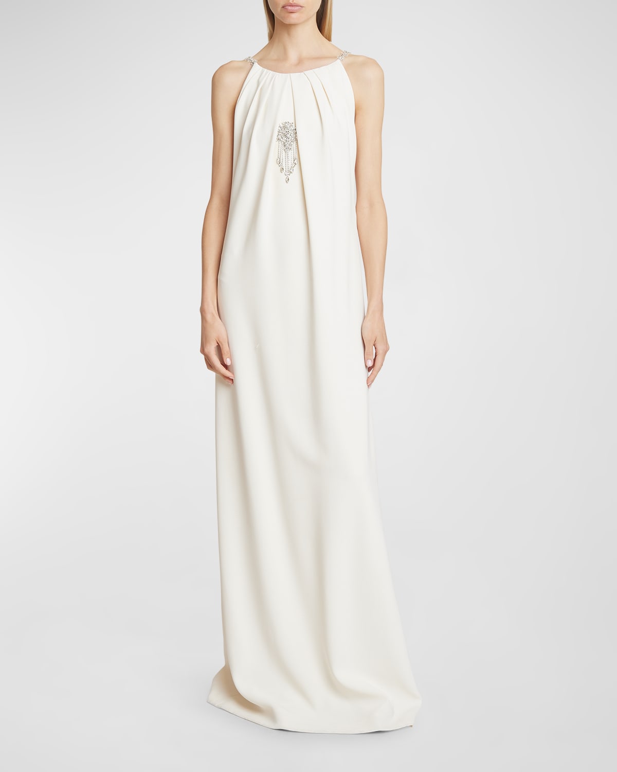 Shop Givenchy Draped Gown With Crystal Embroidery In Ivory
