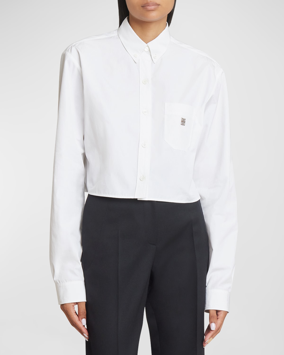 Shop Givenchy Cropped Button-front Shirt With 4g Emblem In White