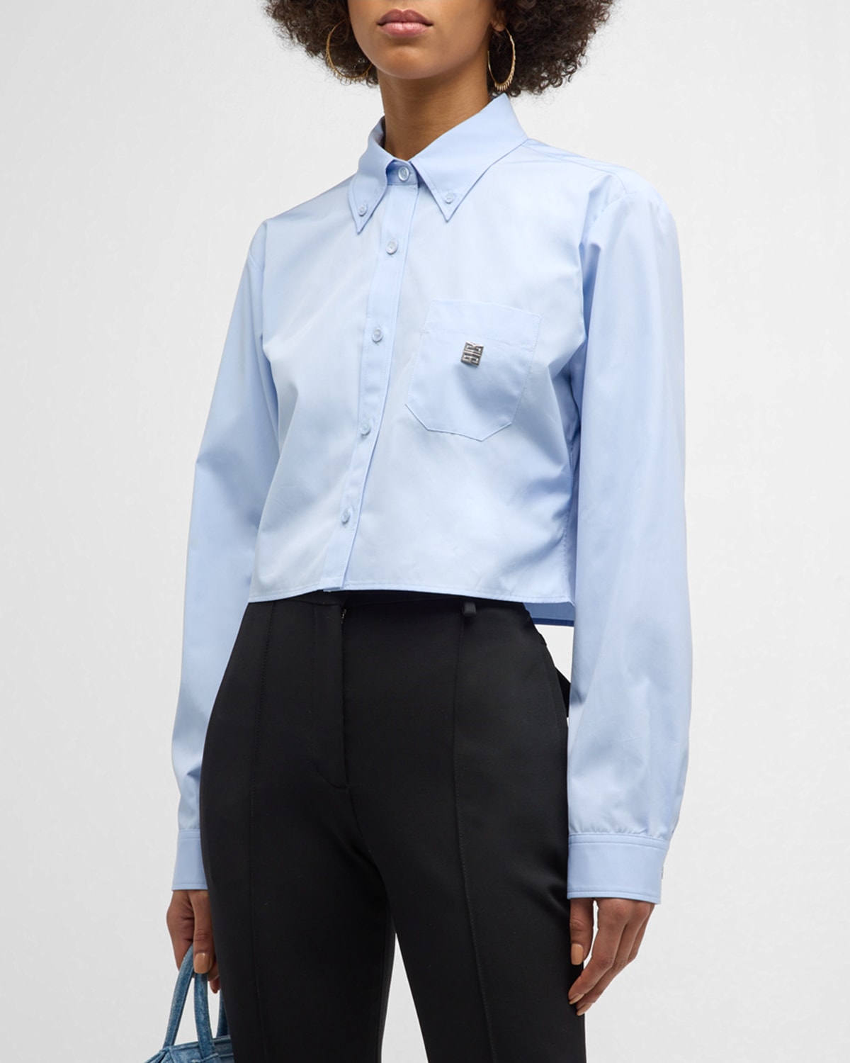 Shop Givenchy Cropped Button-front Shirt With 4g Emblem In Baby Blue
