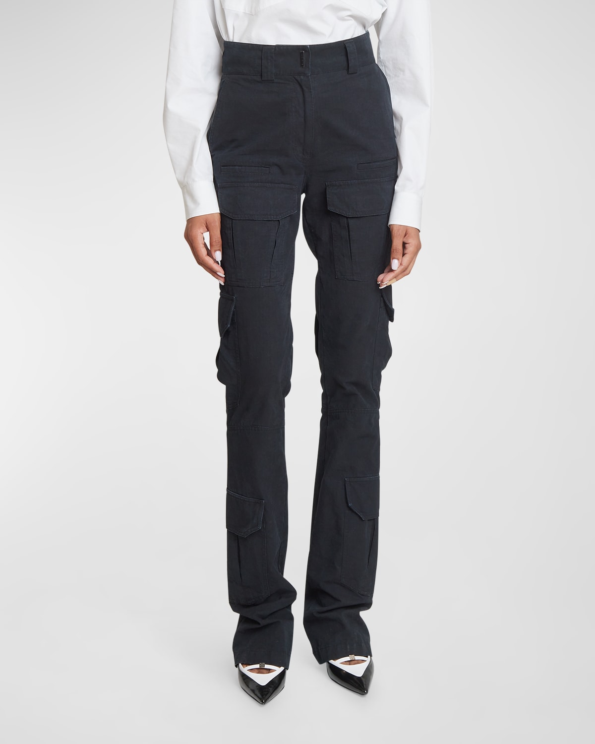 Shop Givenchy Mulit Pocket Bootleg Cargo Trousers In Black