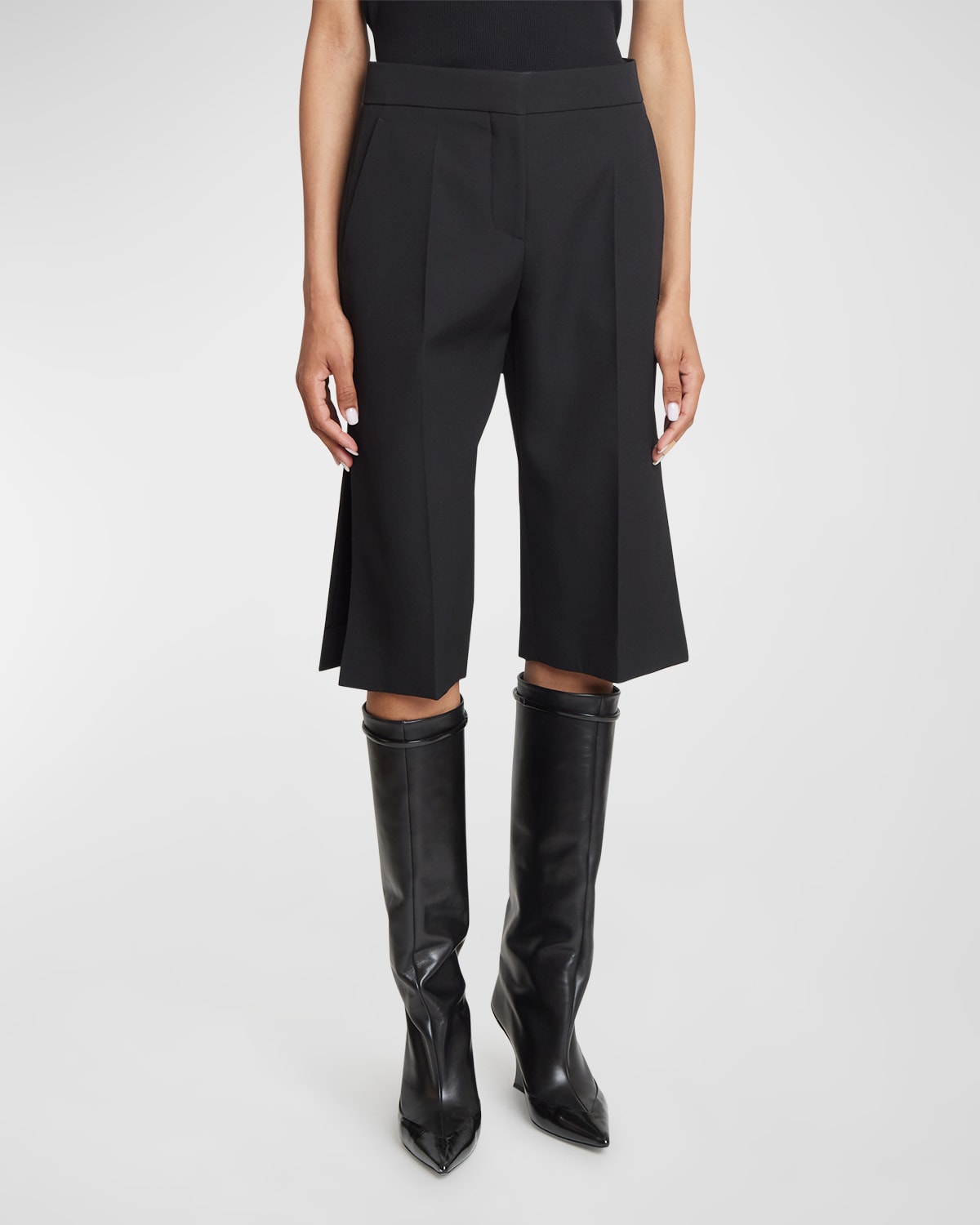 Shop Givenchy Tailored Wool Bermuda Trousers With Split Hem In Black