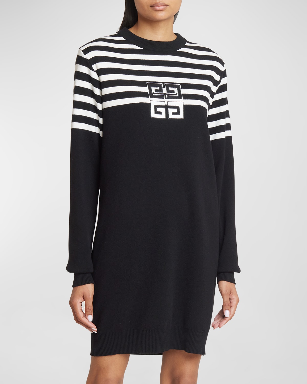 Shop Givenchy Cashmere Short Dress With 4g Embroidery In Black