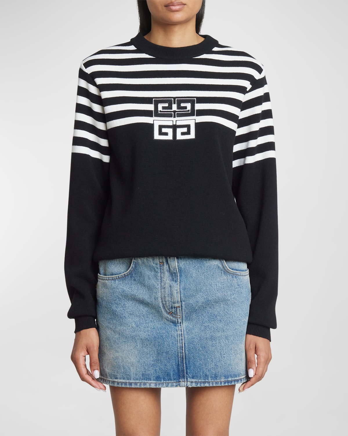 Cropped Wool Sweater with Logo Embroidery