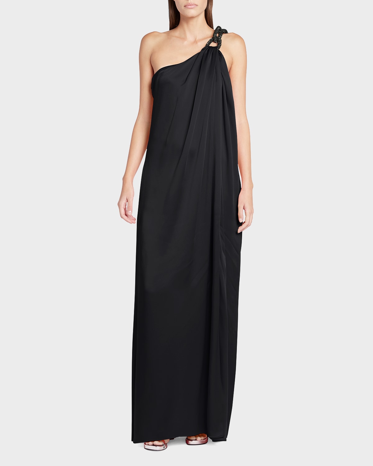 Stella Mccartney Falabella One-shoulder Gown With Crystal Detail In 1000 Black