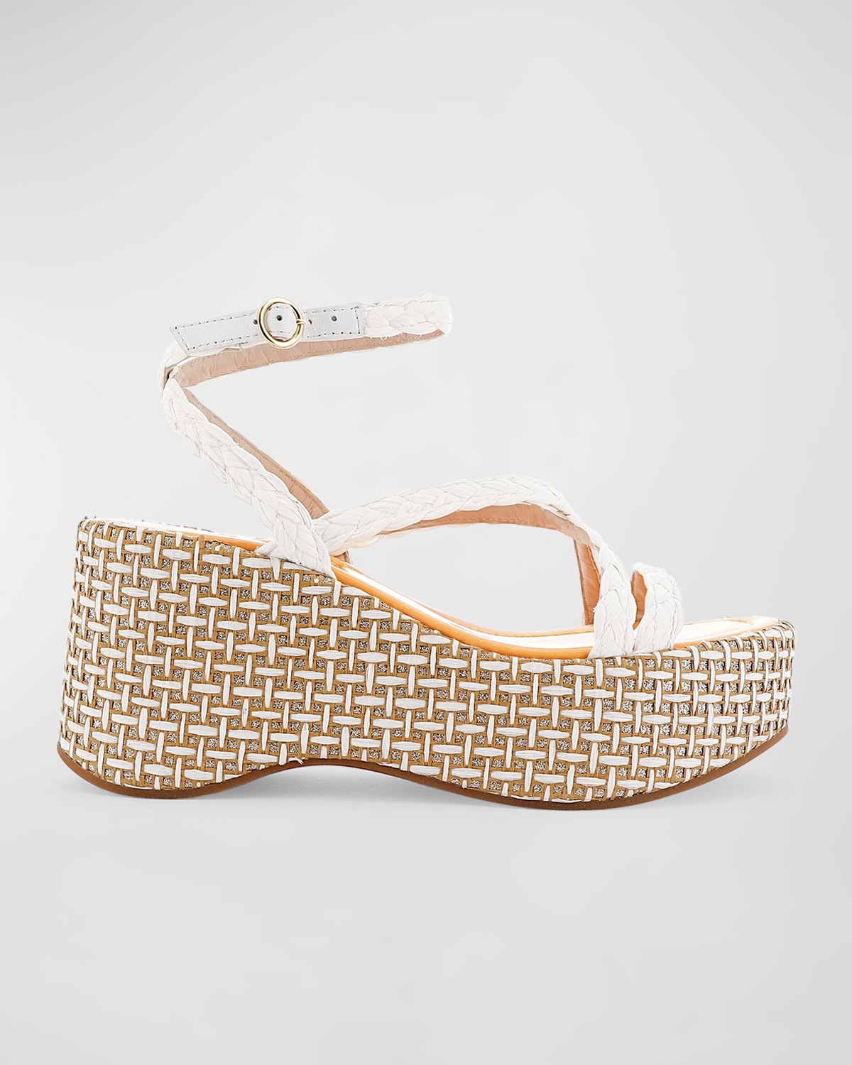 Shop Sophia Webster Miranda Flatform Raffia Sandals In White Raffia
