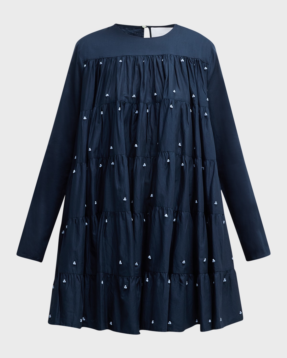 Shop Merlette Soliman Embroidered Tiered Trapeze Mini Dress In Navy Light Blue