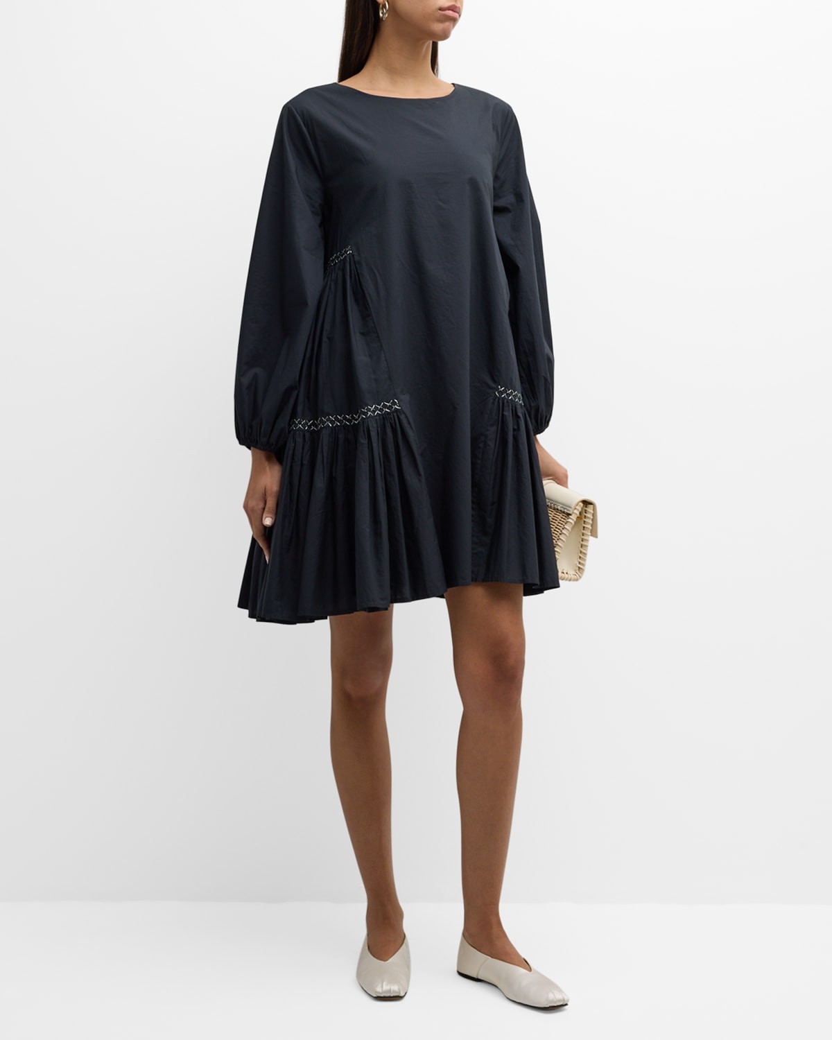 Shop Merlette Byward Tiered Cotton Poplin Mini Dress In Black