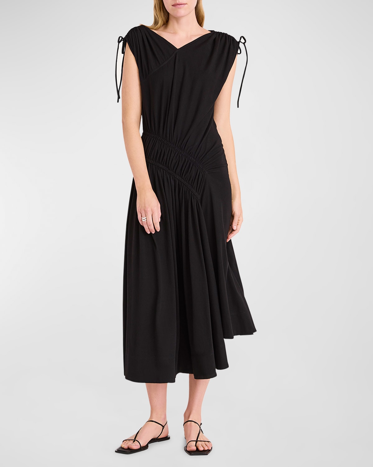 Zephyr Ruched Cotton Jersey Midi Dress