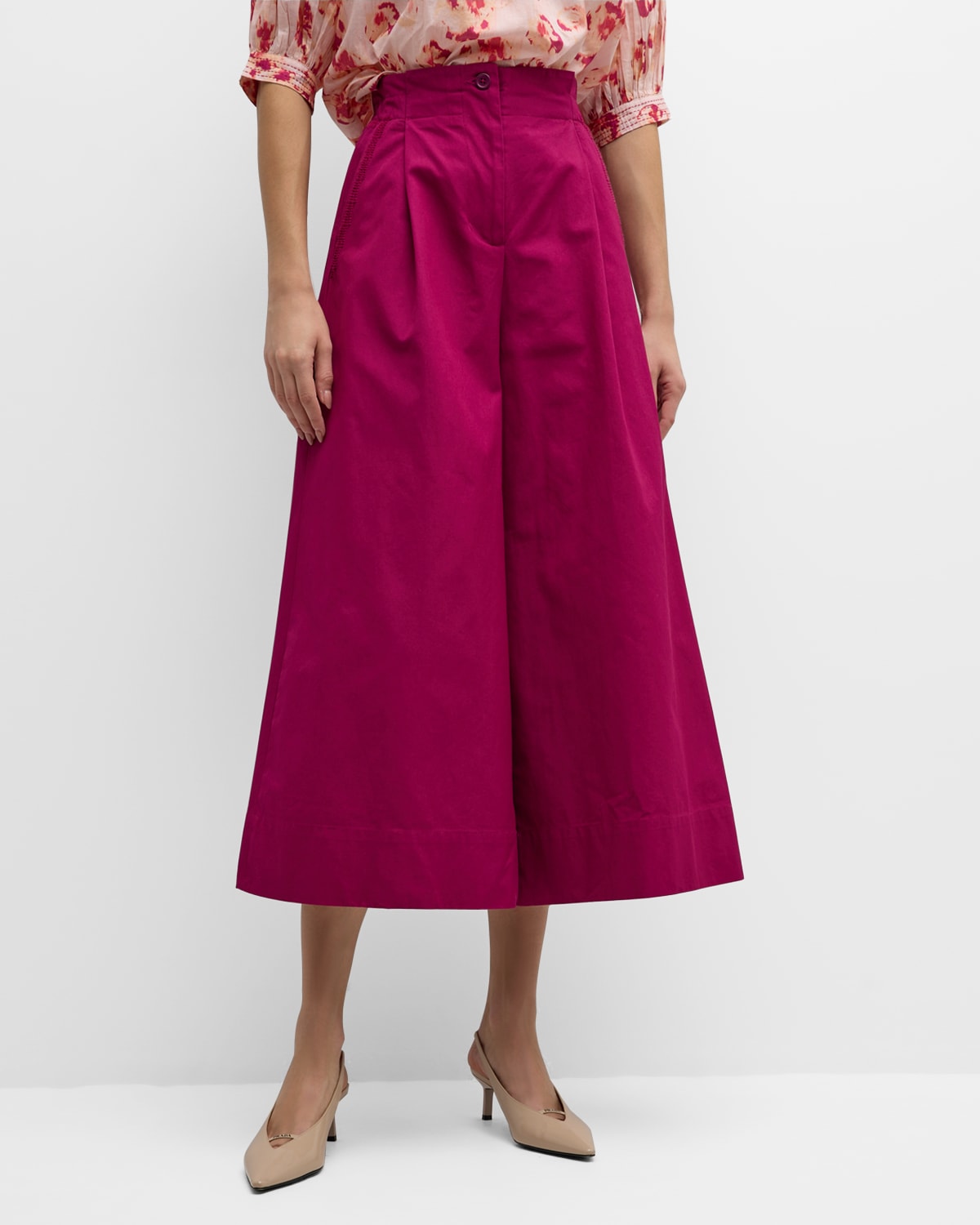Merlette Sargent Pleated Cropped Cotton Twill Trousers In Orchid