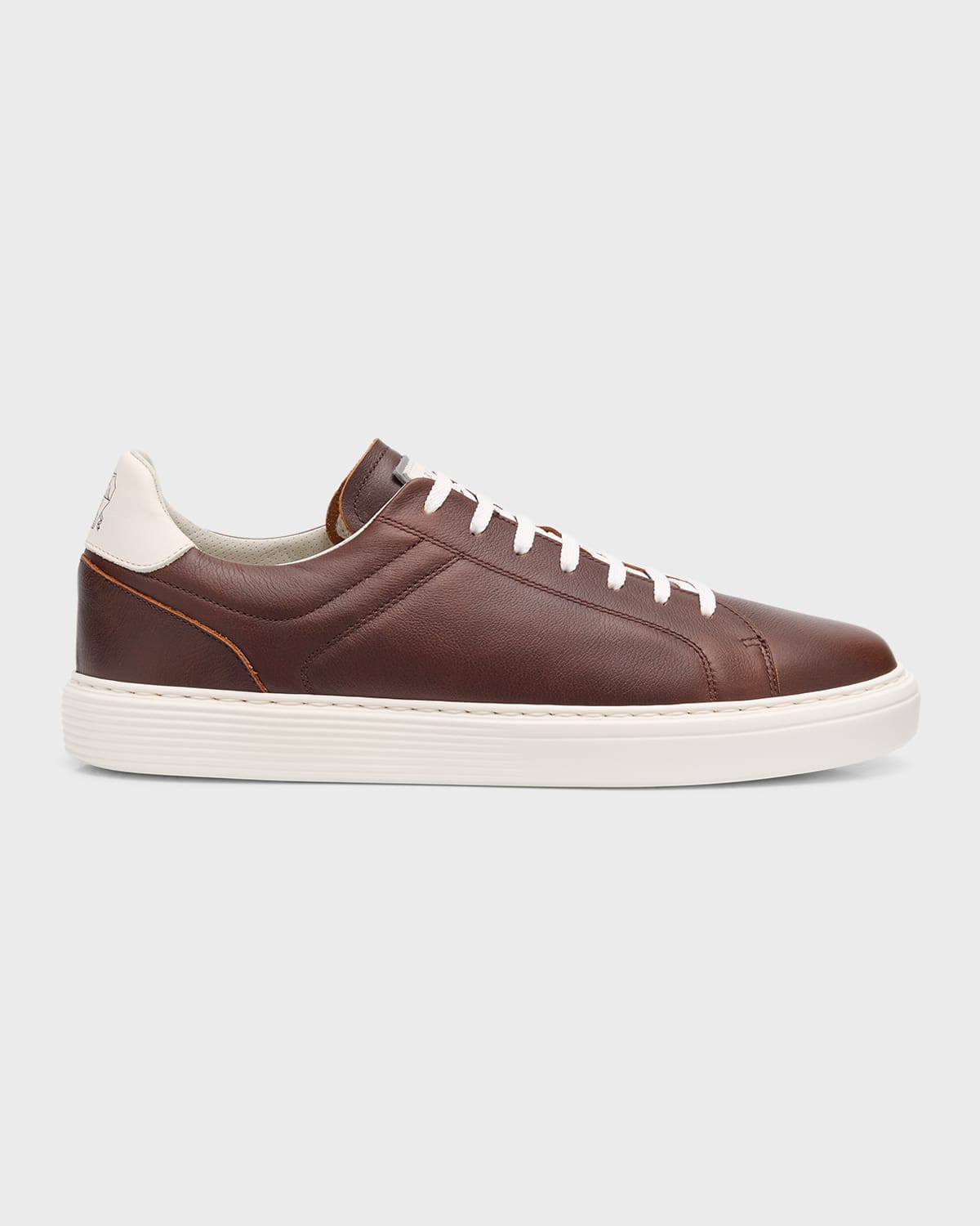 Shop Brunello Cucinelli Men's Leather Low-top Sneakers In Cyn33 Brown