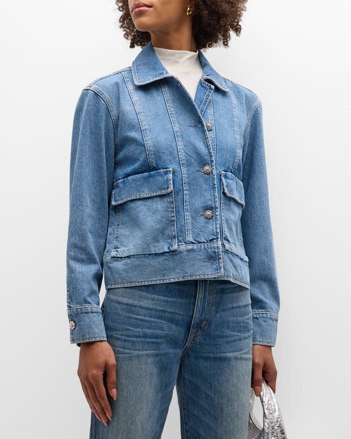 Shop Rails Bianca Embellished-button Denim Jacket In Original Blue