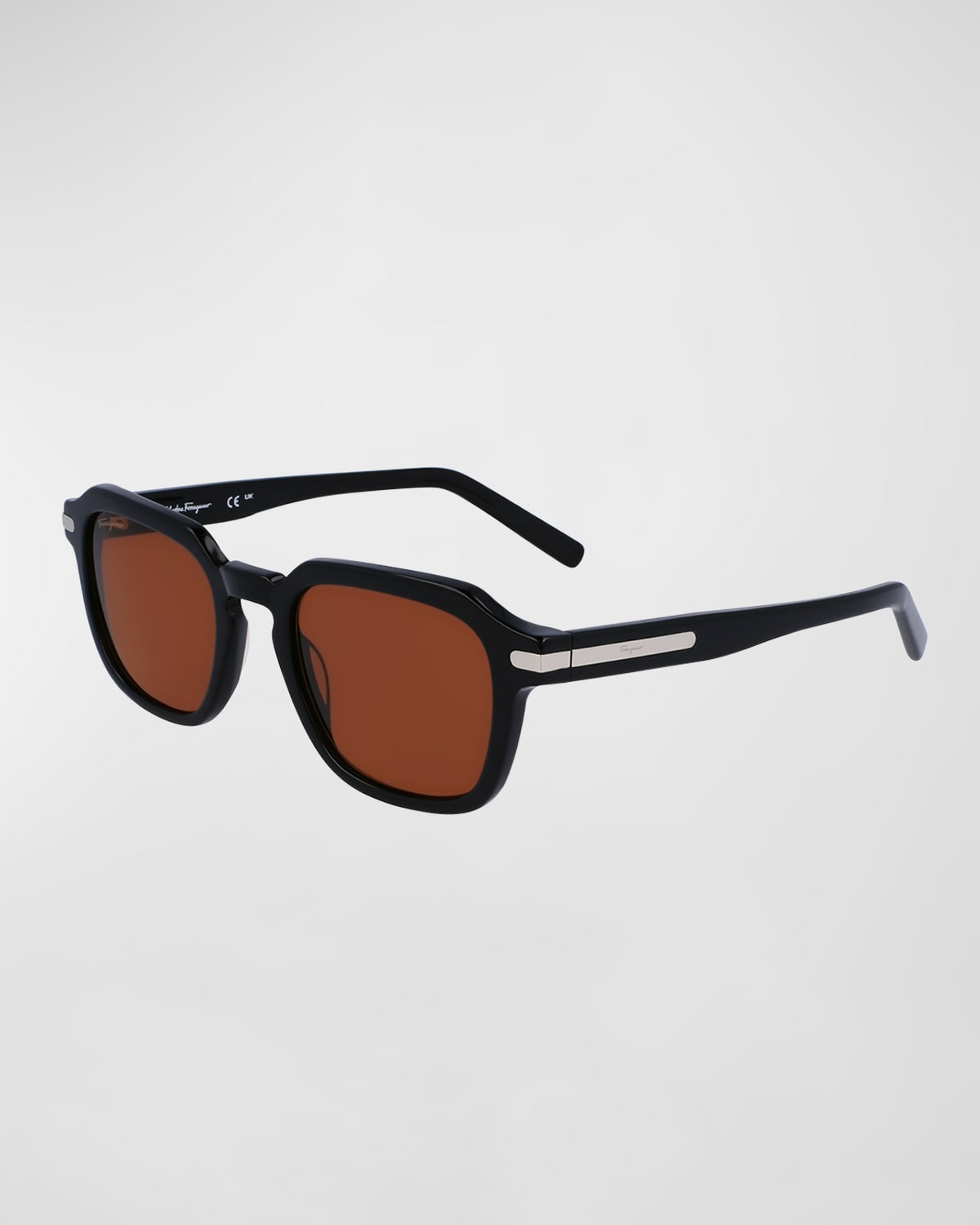 Ferragamo Men's Classic Logo Acetate Rectangle Sunglasses In Black