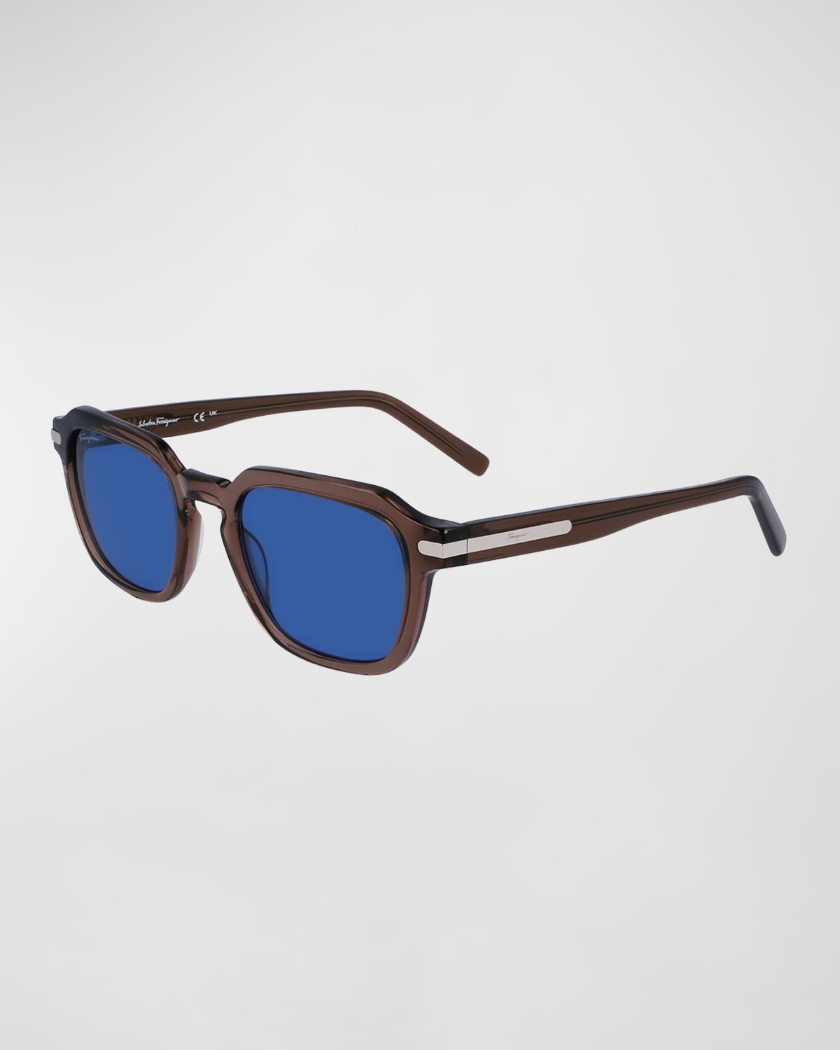 Ferragamo Men's Classic Logo Acetate Rectangle Sunglasses In Transparent Smoke