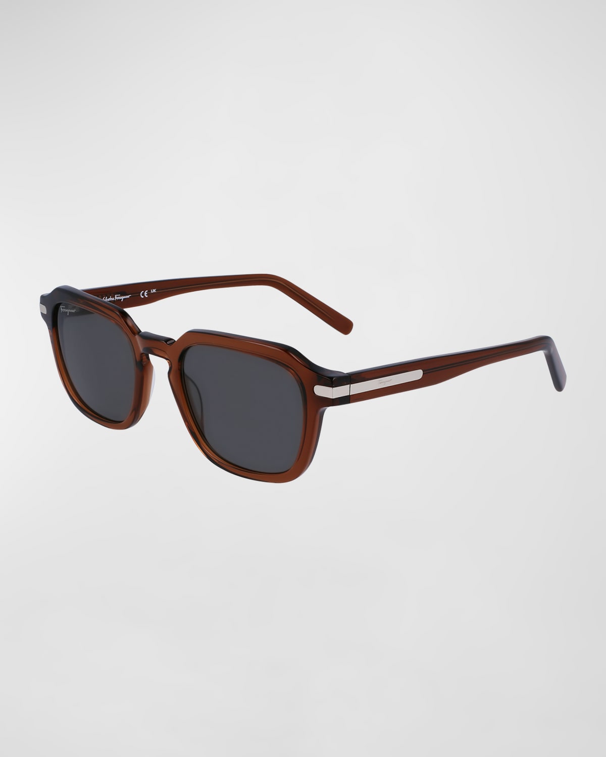 Ferragamo Men's Classic Logo Acetate Rectangle Sunglasses In Transparent Brown