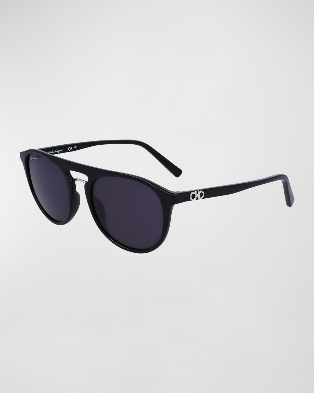 Shop Ferragamo Men's Gancini Plastic Aviator Sunglasses In Black