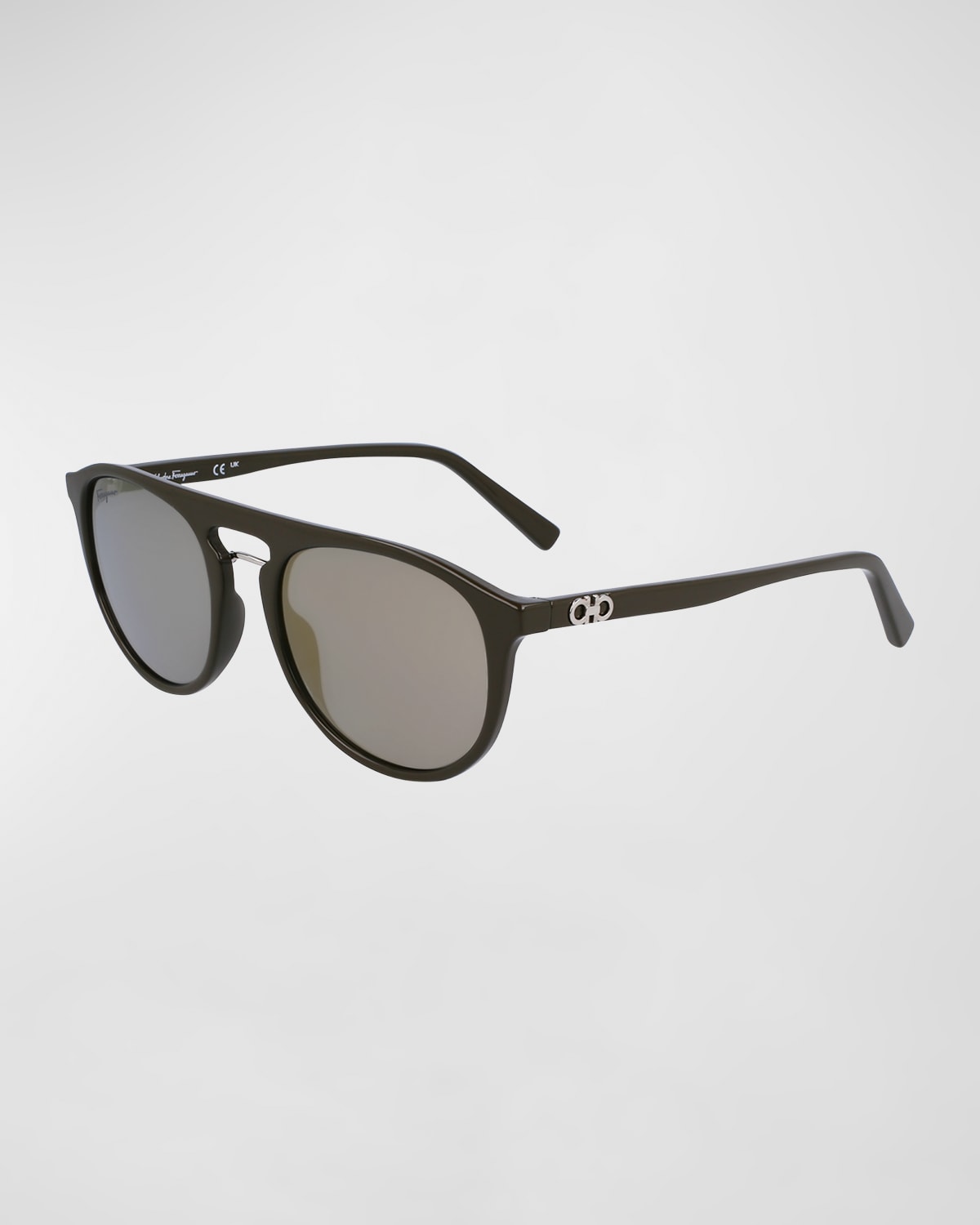 Ferragamo Men's Gancini Plastic Aviator Sunglasses In Dark Khaki