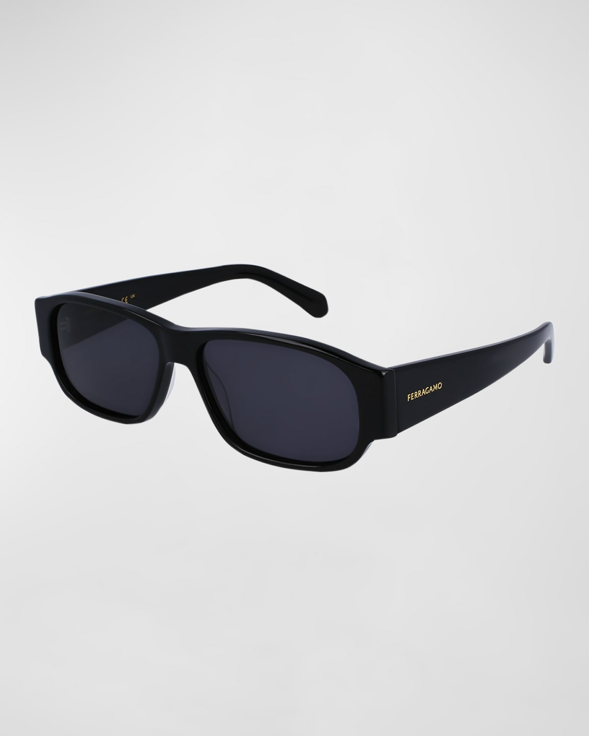 Ferragamo Men's Classic Logo Acetate Rectangle Sunglasses In Black