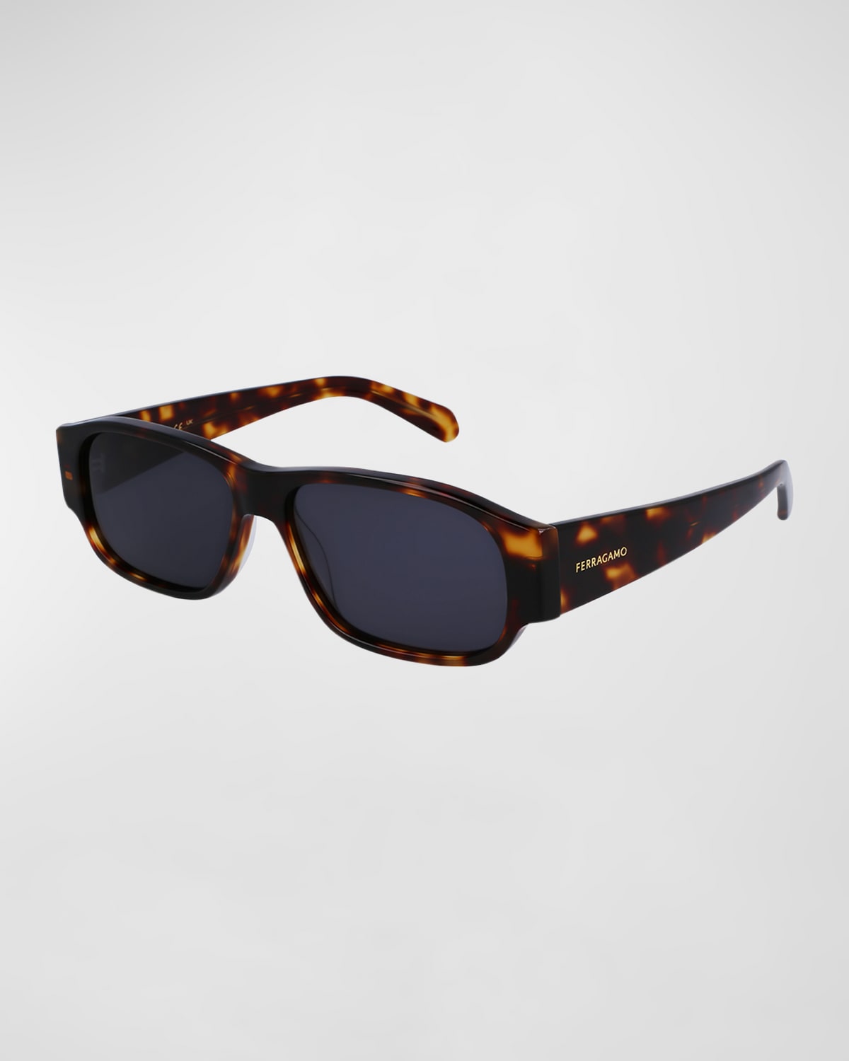 Shop Ferragamo Men's Classic Logo Acetate Rectangle Sunglasses In Dark Tortoise