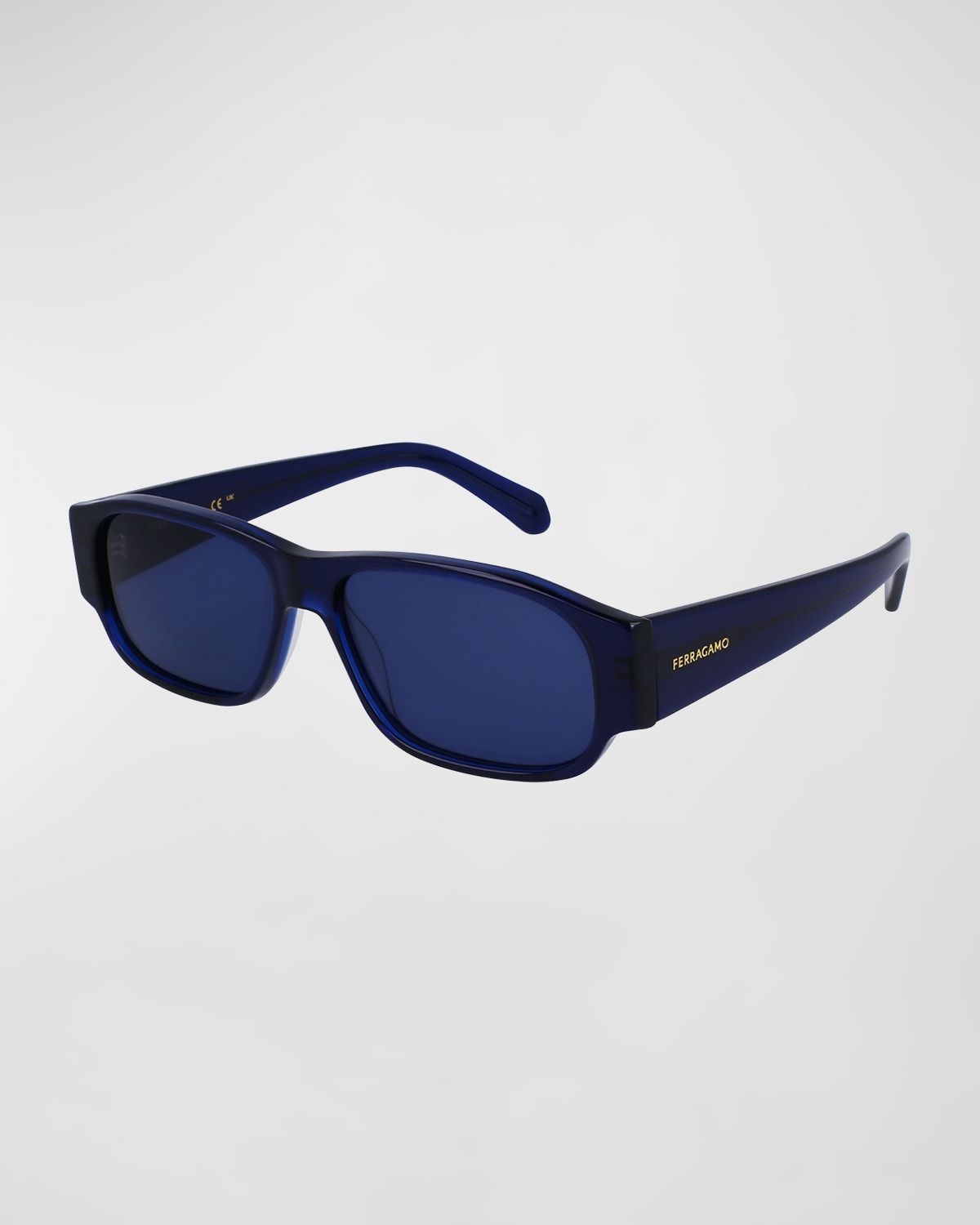 Shop Ferragamo Men's Classic Logo Acetate Rectangle Sunglasses In Transparent Blue
