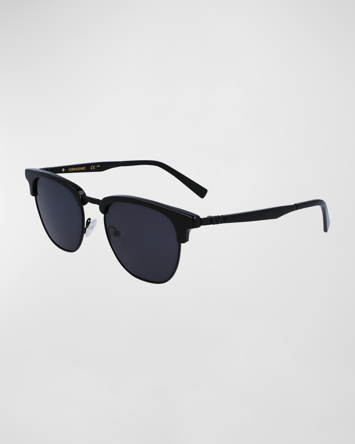 Ferragamo Men's Timeless Acetate-metal Square Sunglasses In Black