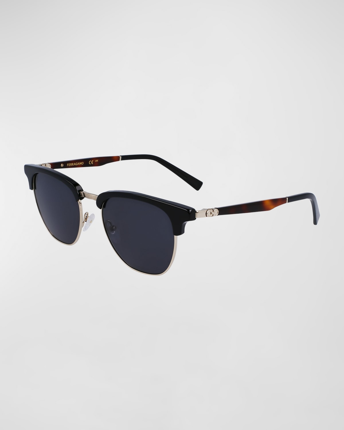 Ferragamo Men's Timeless Acetate-metal Square Sunglasses In Black/gold