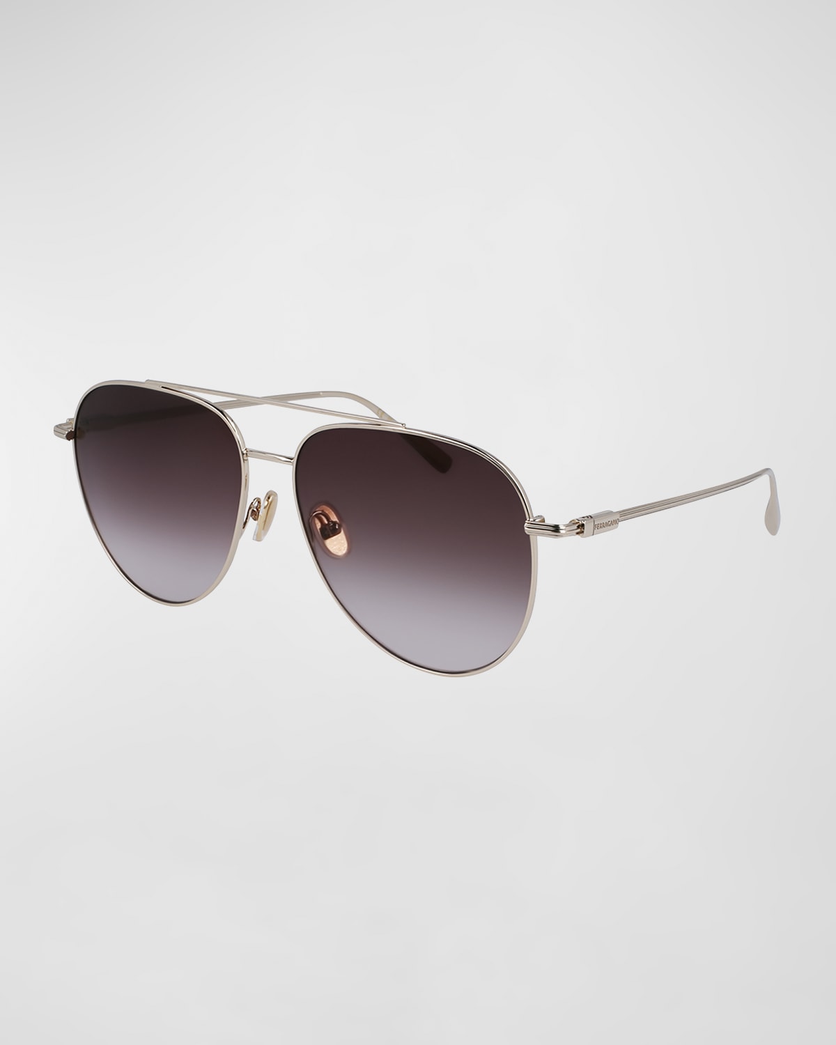 Ferragamo Men's Gancini Evolution Metal Aviator Sunglasses In Gold/brown Gradie