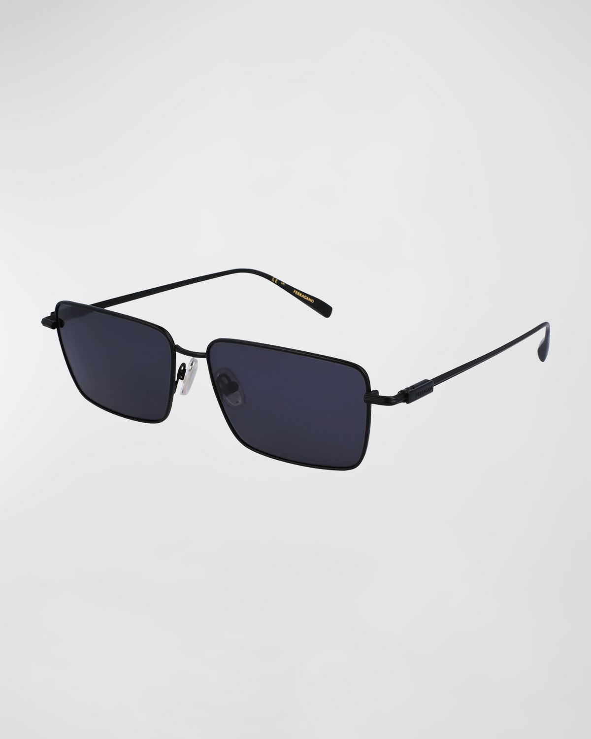 Shop Ferragamo Men's Gancini Evolution Metal Rectangle Sunglasses In Matte Black