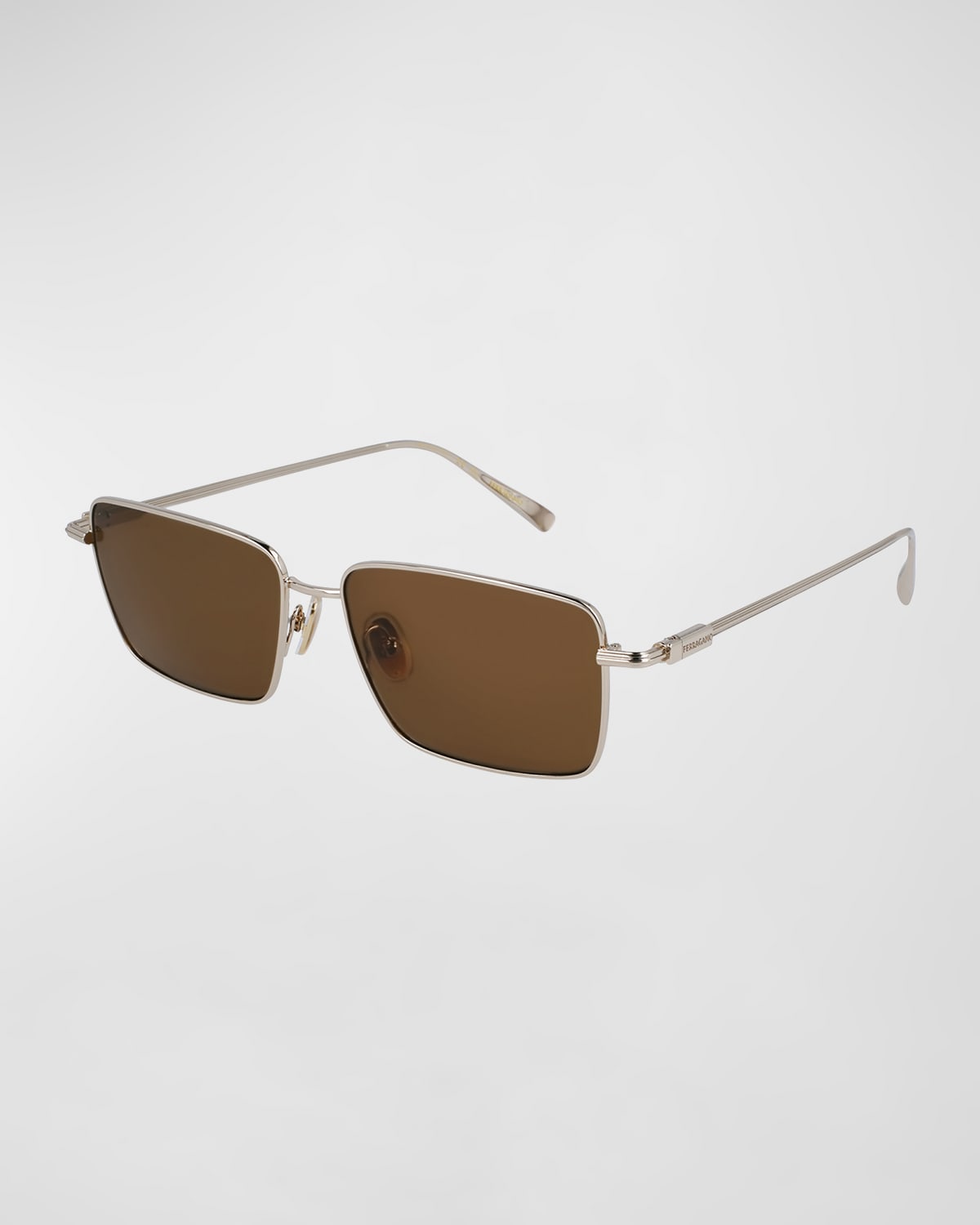 Shop Ferragamo Men's Gancini Evolution Metal Rectangle Sunglasses In Gold/brown