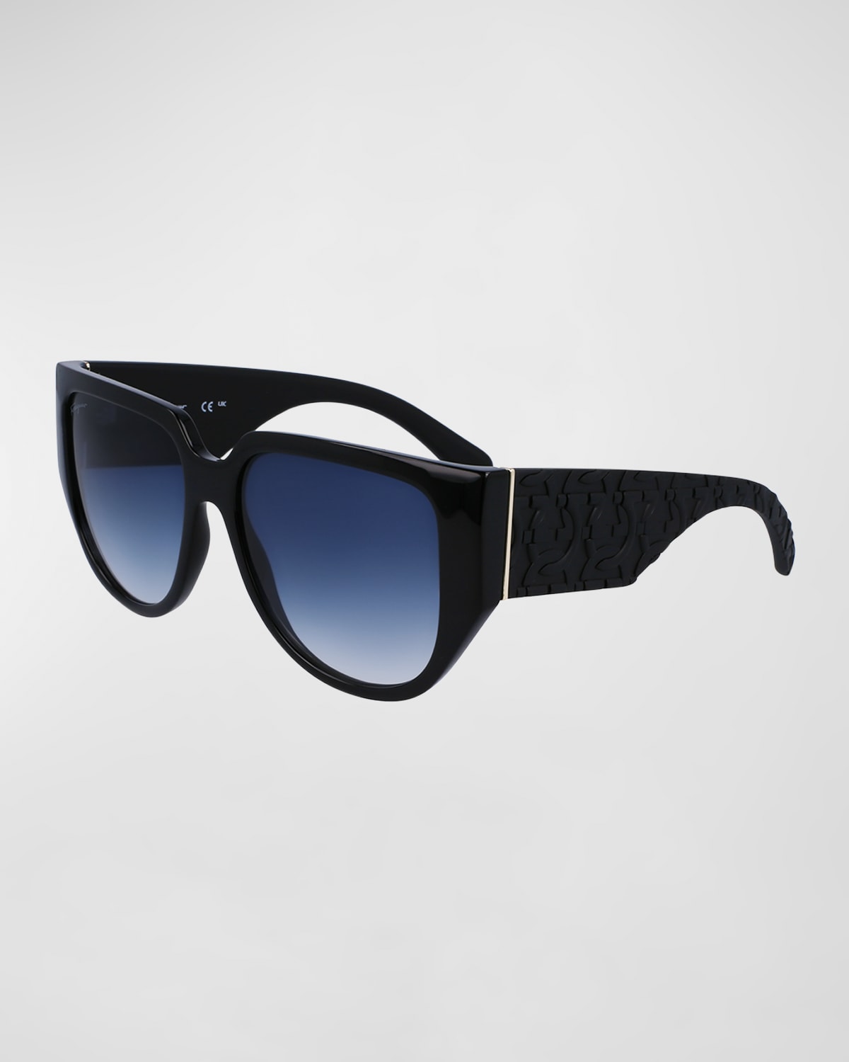 Shop Ferragamo Gancini Tea Cup Bio-resin Butterfly Sunglasses In Black