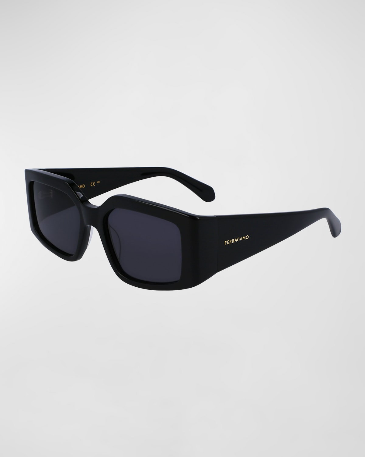 Shop Ferragamo Micro-logo Acetate Rectangle Sunglasses In Black