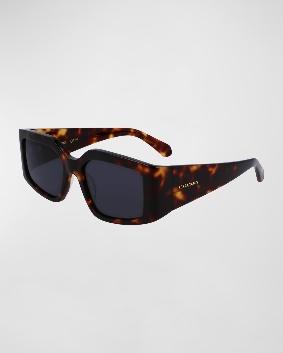 Shop Ferragamo Micro-logo Acetate Rectangle Sunglasses In Dark Tortoise