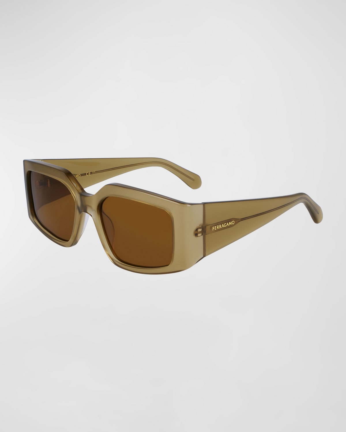 Shop Ferragamo Micro-logo Acetate Rectangle Sunglasses In Opaline Olive