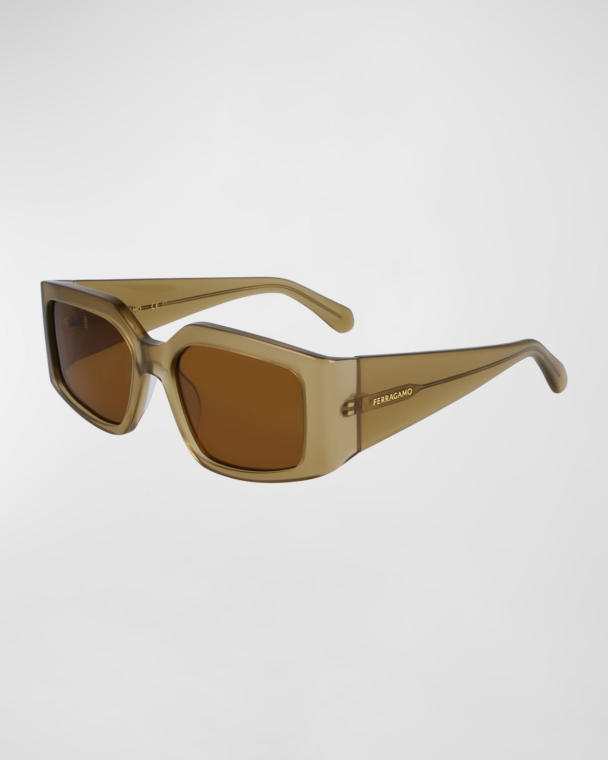 Ferragamo Classic Logo 54mm Modified Rectangular Sunglasses In Opaline Olive