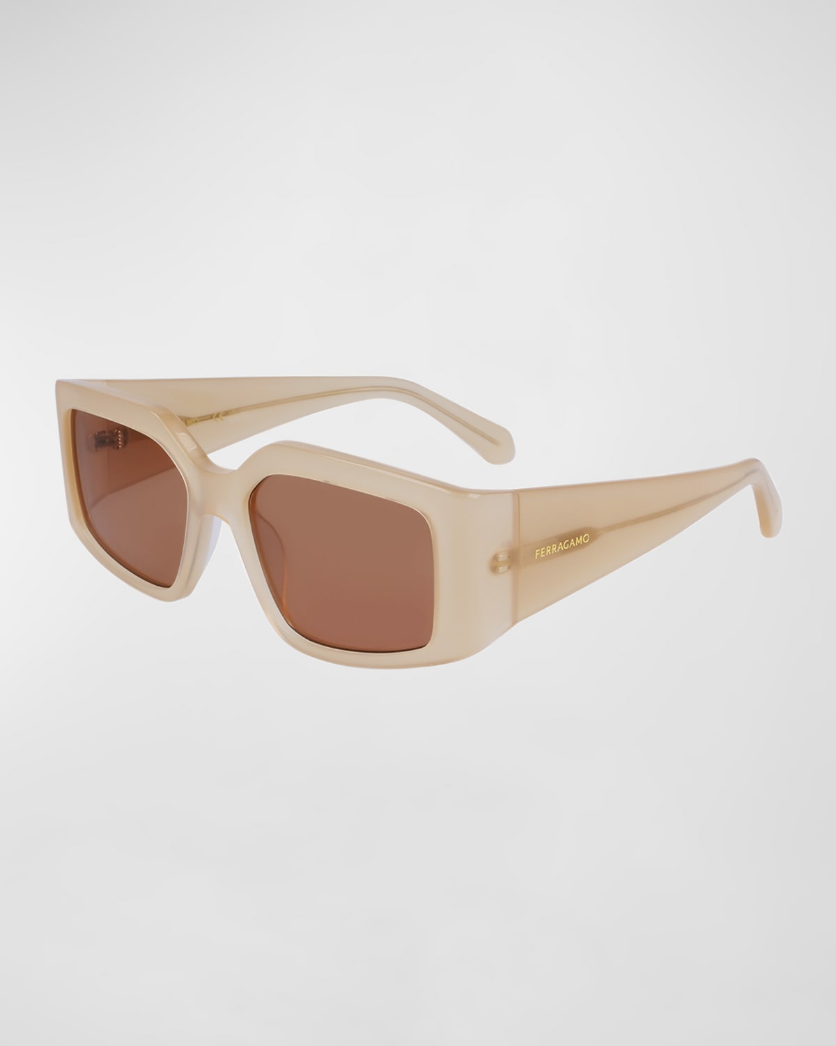 Shop Ferragamo Micro-logo Acetate Rectangle Sunglasses In Opaline Honey