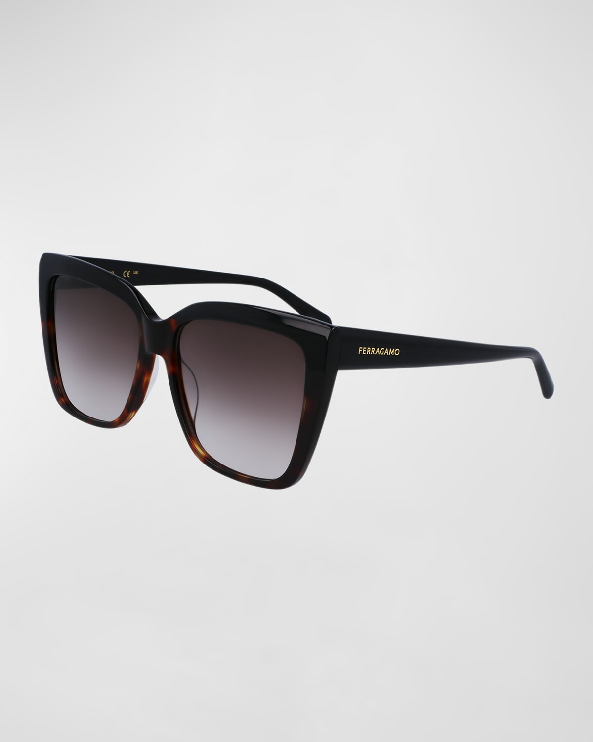 Ferragamo Sleek Logo Acetate Square Sunglasses In Black/tortoise