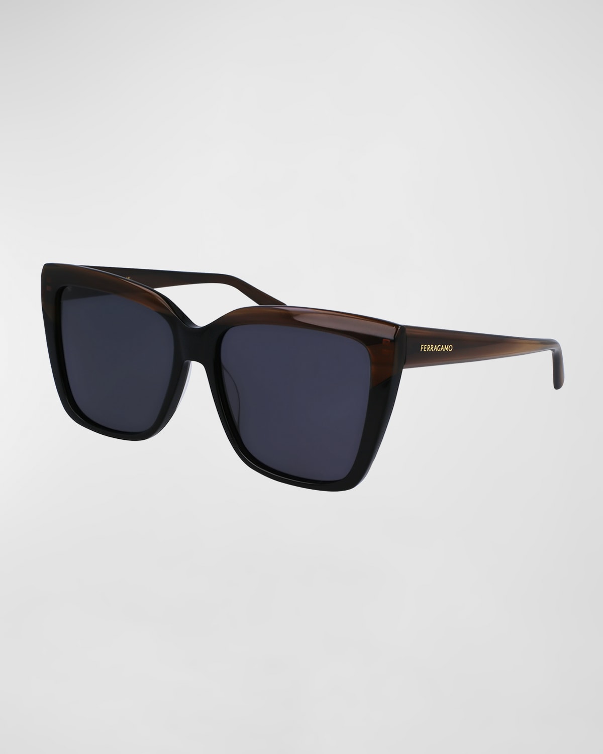 Ferragamo Sleek Logo Acetate Square Sunglasses In Striped Brown/bla