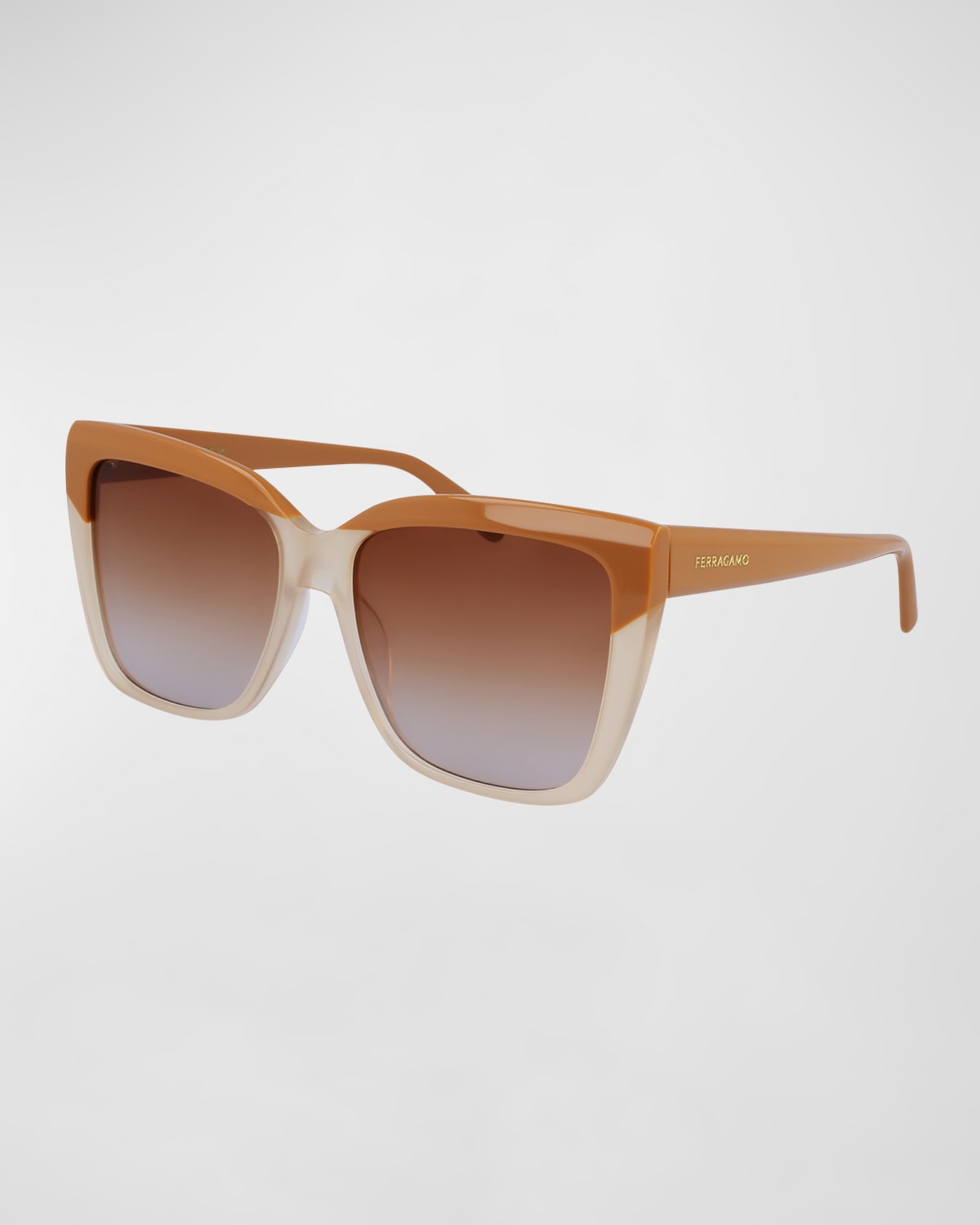Ferragamo Sleek Logo Acetate Square Sunglasses In Caramel